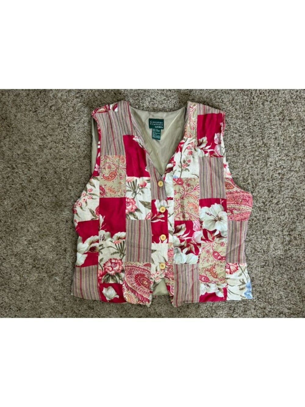 VINTAGE Womens Vest Patchwork Floral Striped Cottage Prairie Peasant Academia L
